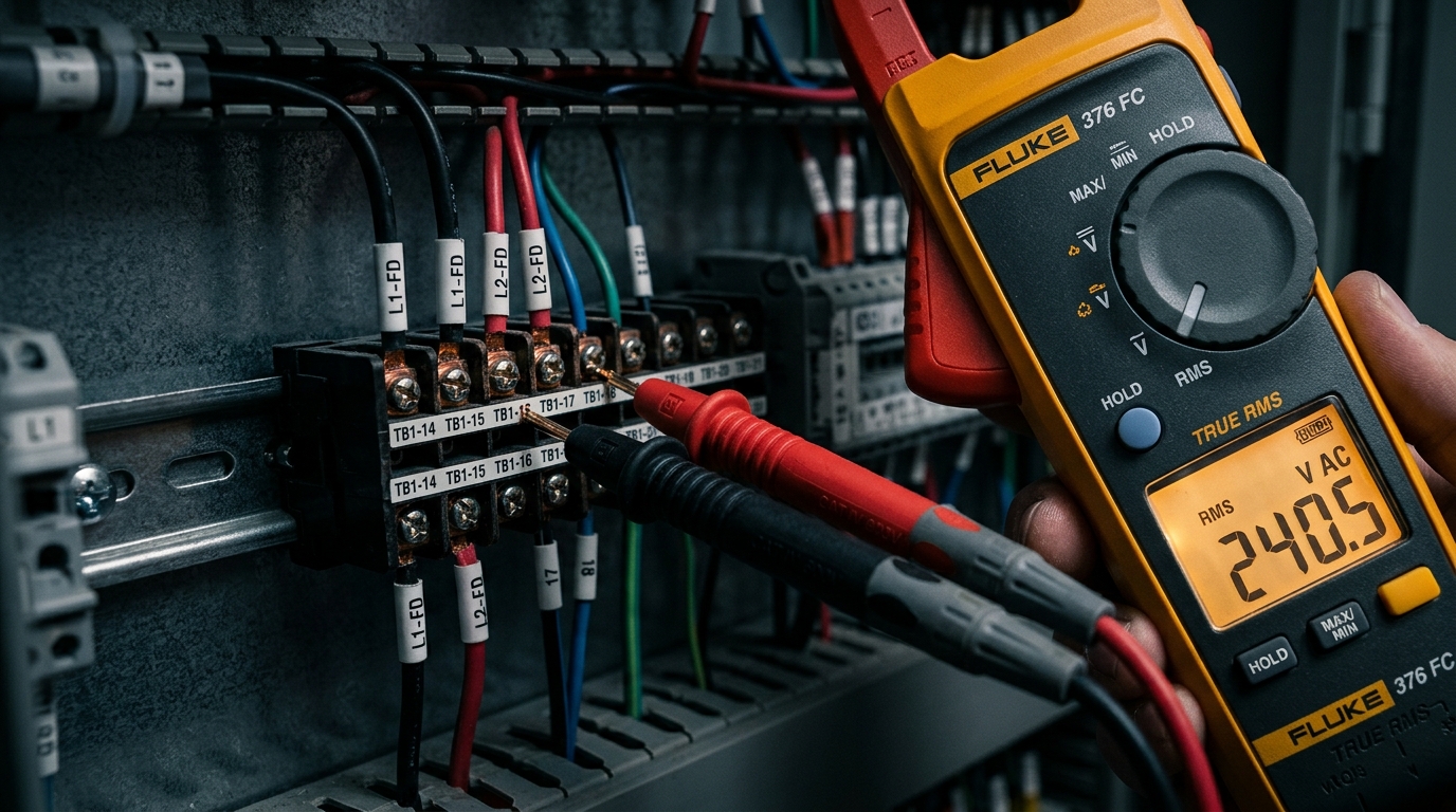 True-RMS load testing and systematic circuit verification performed on Solar PV Electrical Installations & Interconnections calls.